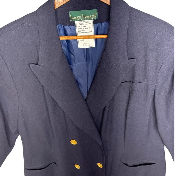 Harve Benard Vintage Navy Blue Wool Gold Button Dressy Trench Coat Women 20W - Picture 3 of 7